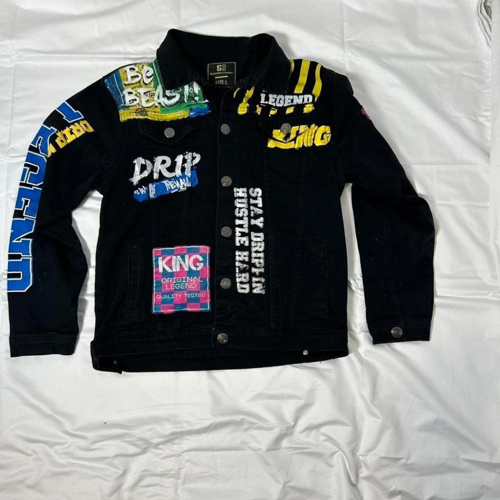 Sacred Crown jean jacket‎ youth Size L Boys